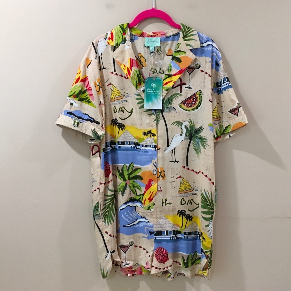 True Destinations Romper Women Small Tropical Paradise Palm Trees Beach Coastal
